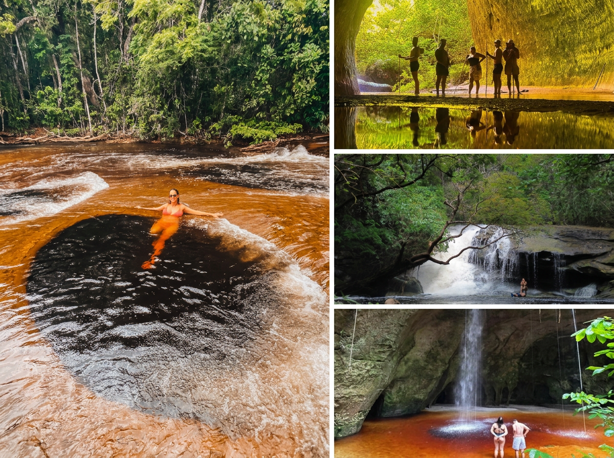 Banho nas águas avermelhadas da Rota das Cachoeiras